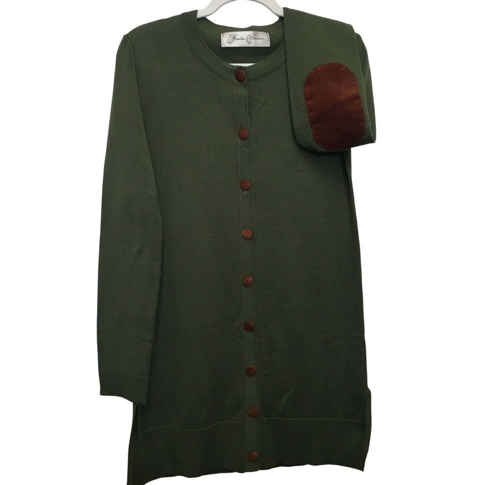 Wool Blend Elbow Patch Cardigan Medium Green Preppy Academia Librarian